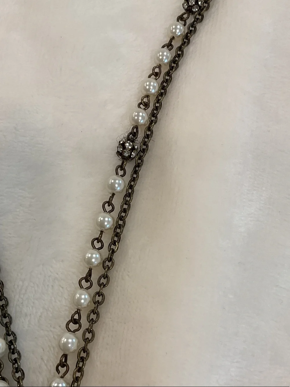 Chico's Cream Pearl Tassel Necklace with Antique Gold Chains